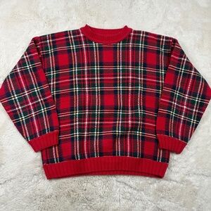 Northern Reflections Vintage Red Plaid Jacquard Knit CrewNeck Pullover Sweater L